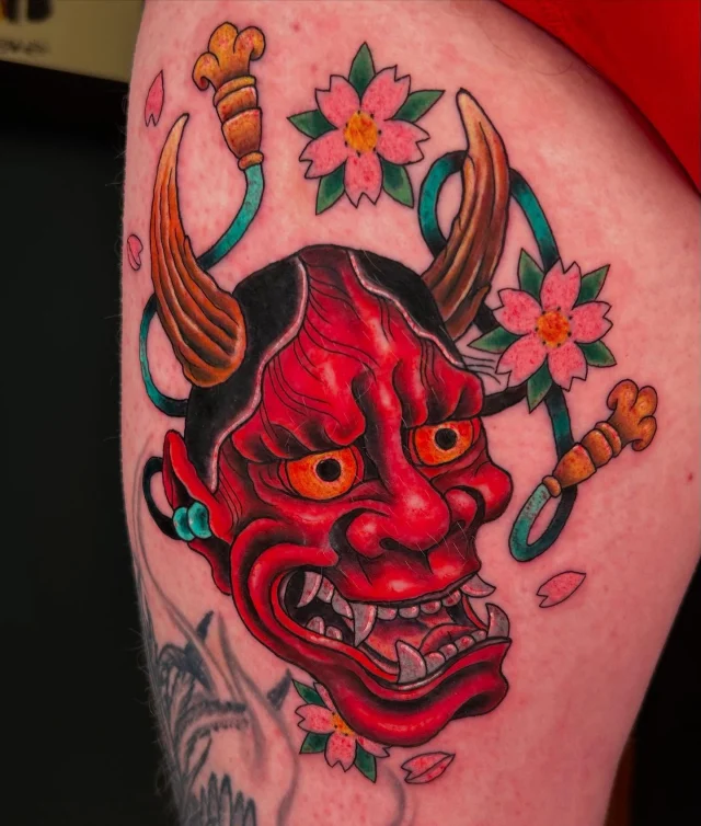 Got to tattoo this Hannya Mask on my dude @zritt8!  His tattoo collection is absolutely amazing!  He’s gotten work from a ton of amazing artists!  We’re gonna add a background in a month!  Thanks for the trust as always!