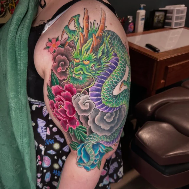 Was able to add another section to Savannah’s arm!  The cover up portion of the tattoo healed great and we’re just gonna keep the theme going down the arm!  Thanks again! 🌸🎍✌🏻